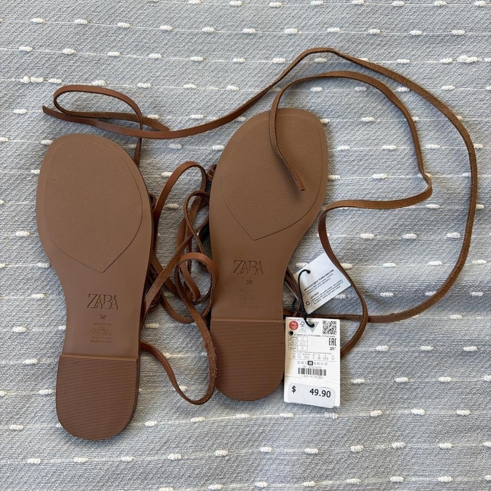 ZARA Brown Lace-Up Gladiator Flat Sandals